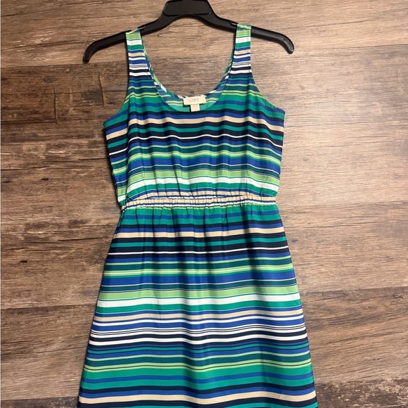 LOFT Vibrant Striped Blue Green Mini Sundress Dress - Picture 1 of 6
